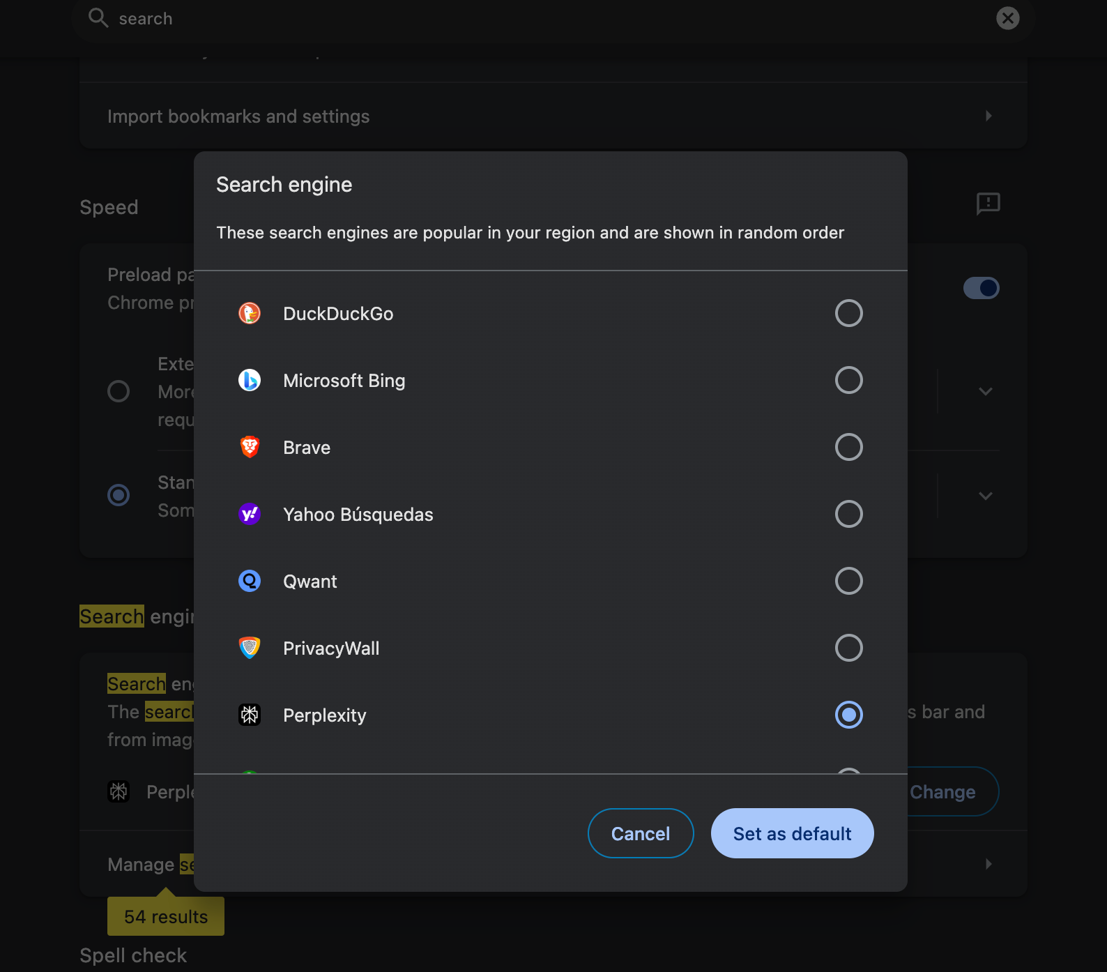 Chrome settings