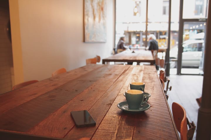 Long table with coffee